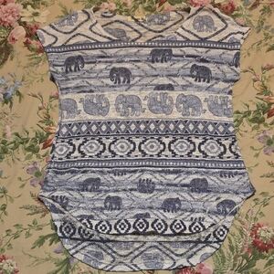 Ginger G Striped Elephant Knit Top in Grey and Cream